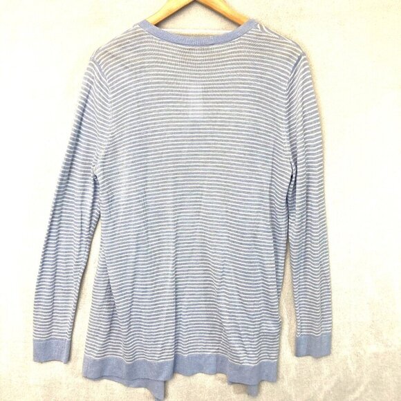 NWT Loft Open Front Cardigan Womens Large L Blue White Coastal Lightweight Beach - Picture 2 of 10